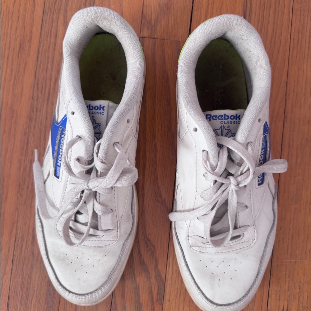 Reebok White Sneakers with Blue Logo Accents